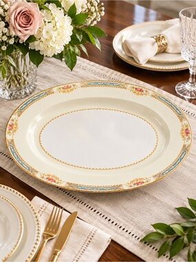 Vintage ROSE China “Annette” Oval Serving Platter – 14” Floral Gold Trim